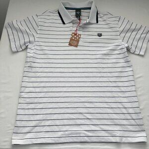 Houston White Polo Shirt Mens Medium White Striped Short Sleeve NWT Casual Golf